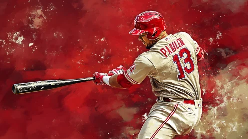 Dynamic digital painting of baseball hitter in mid swing