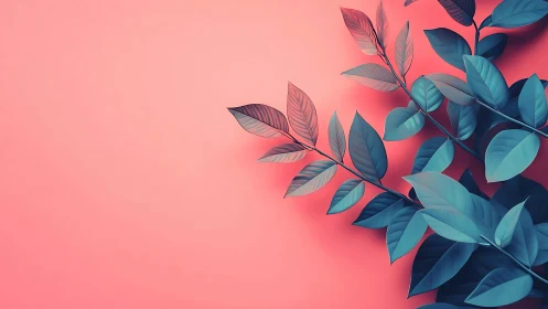 Teal foliage contrasts coral background in minimal layout.
