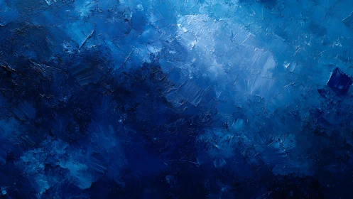 Deep Blue Abstract Oil Painting With Textured Brush Strokes.