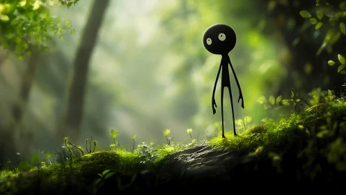 Gentle forest wanderer paused in a dreamy green glow.