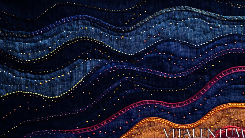 Layered textile waves articulate celestial topography in stitch