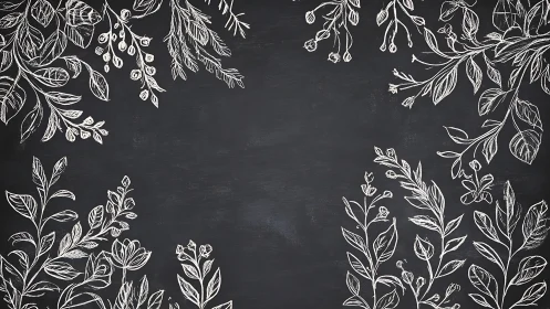 Chalk floral border frames negative space on dark slate ground