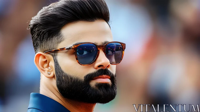 Sunglass sheen crowns a sharply groomed modern portrait