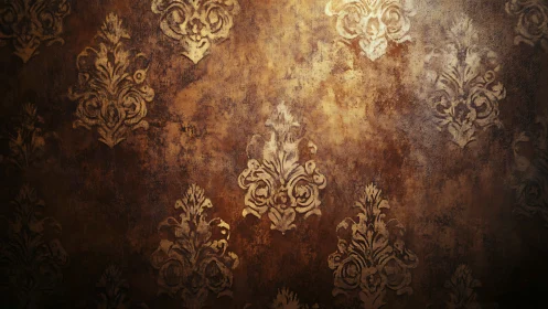 Vintage damask wall surface with distressed textured patina.