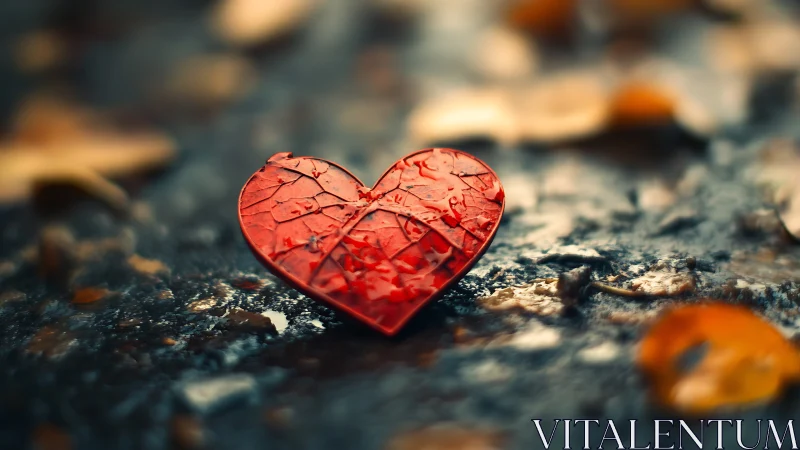 Glowing Red Heart Rests Among Autumn Leaves