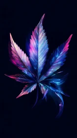 Neon cannabis leaf glows against a deep cosmic night