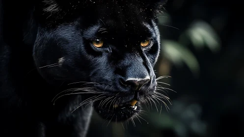 Nocturnal Amber Eyes: Black Panther's Mesmerizing Gaze