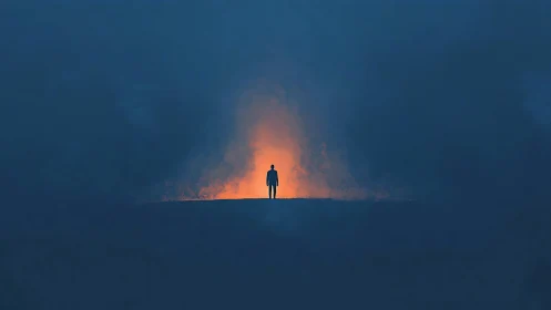 Solitary Soul Ignites Against the Twilight Abyss