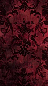 Deep crimson baroque damask textile with flocked floral relief