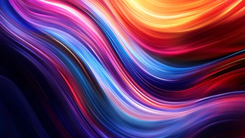 Radiant neon light waves stream across a deep cosmic void