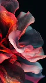 Shimmering abstract petals curl softly in glowing color waves