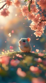 Gentle springtime mouse watching petals and butterflies.