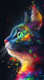 Feline Head with Chromatic Dispersal and Particle Effects.