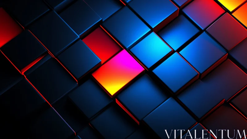 Luminous gradient cubes form bold geometric neon grid.