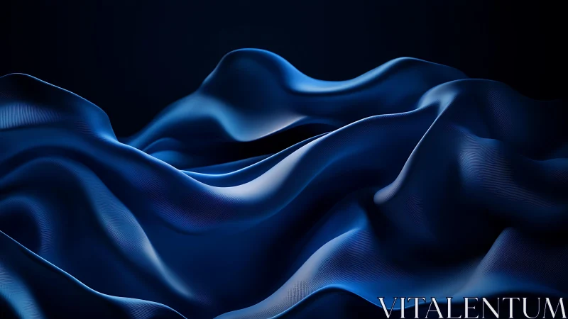 Abstract flowing blue silk waves on dark background, digital art.