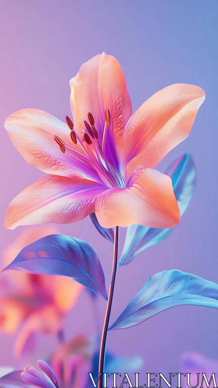 Luminous Pink Lily Against Gradient Purple Blue Background
