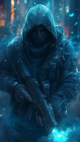 Cryogenic urban operative with luminescent plasma rifle.