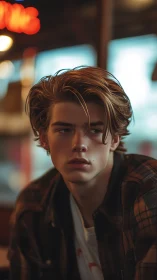 Young man looks away in shallow depth of field portrait