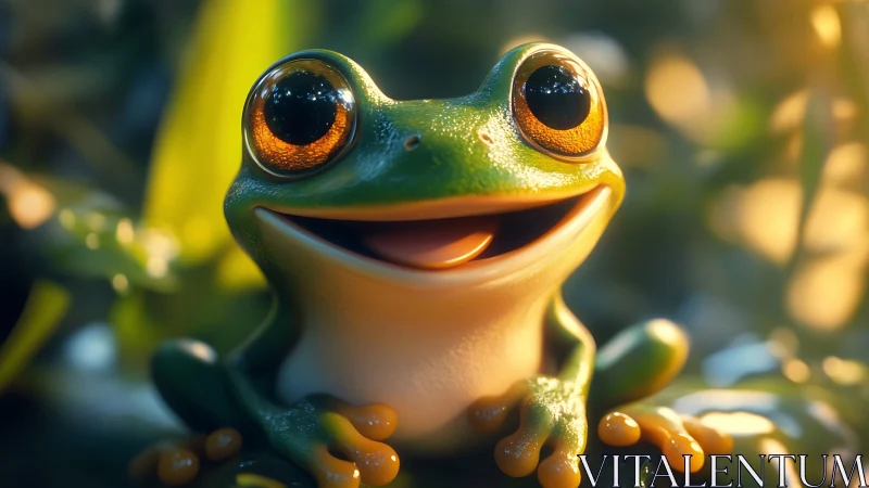 CG-rendered tree frog with subsurface scattering and bokeh lighting