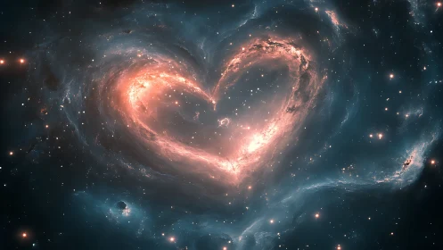 Nebula heart of starlight glows softly within deep space.