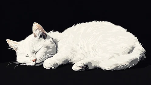 A Peaceful White Cat Resting in Quiet Contentment
