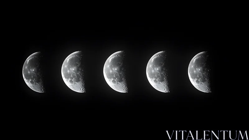 Lunar phases sequence shows cratered crescent progression