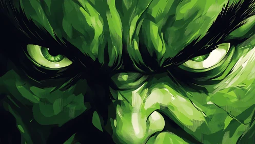 Intense green visage in dynamic digital comic portraiture.