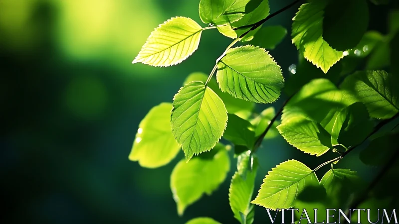 Sunlit Green Leaves Close-Up with Soft Natural Background.