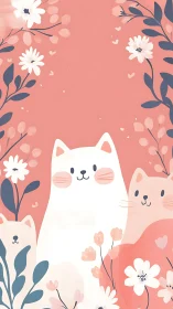 Cats Dream Among Coral Blossoms and Botanical Whispers