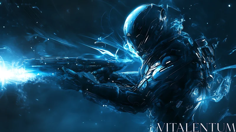 Plasma-lit space trooper sculpts a storm of electric light