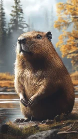 Riverbank philosopher capybara studies autumn light