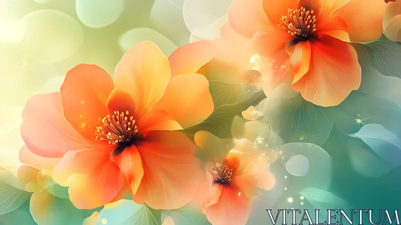 Ethereal Orange Flowers Bloom in Dreamy Golden Light.