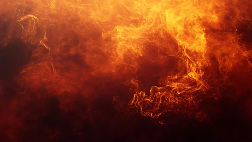 Abstract swirling orange fire and smoke on dark background.
