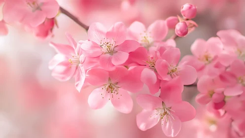 Delicate Cherry Blossoms Dance in Soft Pink Dreamscape