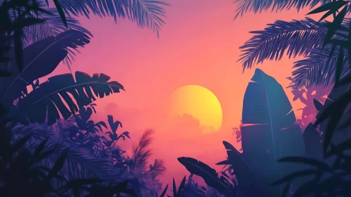 Dreamy tropical sunset wrapped in soft pink and gold light.