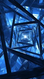 Blue crystal tunnel folds into endlessly shifting prisms