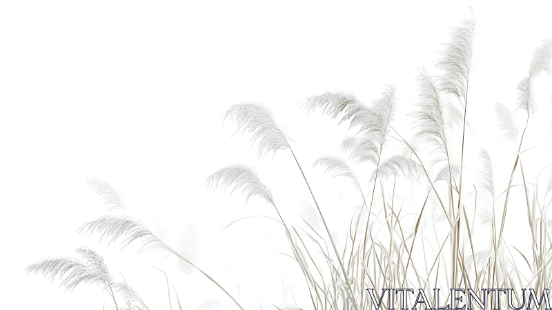 Delicate Pampas Grass in Minimalist High Key Botanical Style.