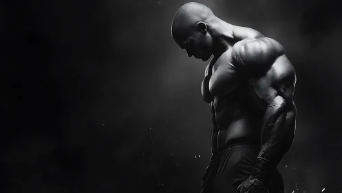 Quiet strength in shadowed light with a focused bodybuilder.