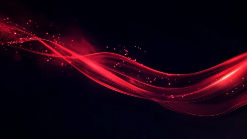 Red light wave trails curve across a dark digital background