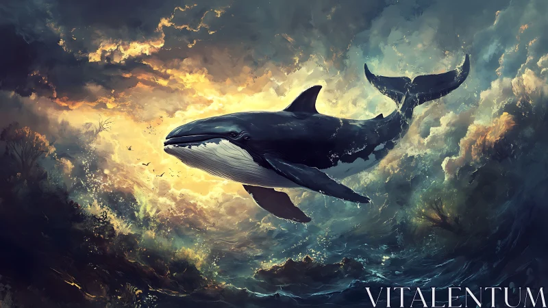 Humpback whale rendered in turbulent seascape environment.