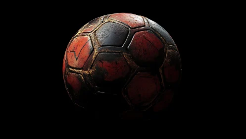 Weathered red soccer ball renders under dramatic side light