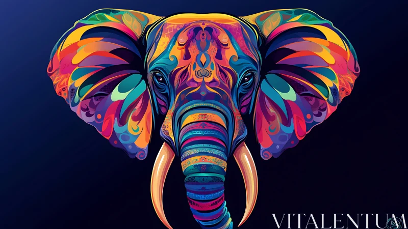 Colorful elephant portrait glowing with joyful imagination.