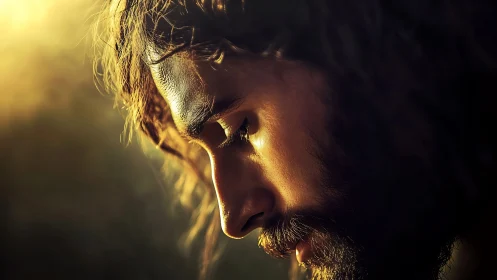 Soft golden light wraps a thoughtful bearded face in silence