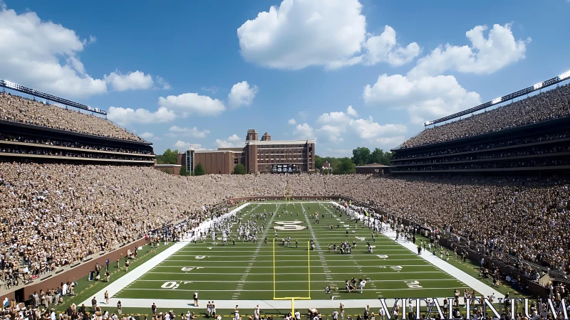 Photorealistic collegiate football stadium crowd panorama.