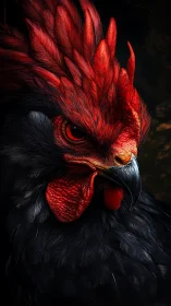 Red Crested Raptor Portrait Against Dark Background.