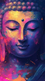 Nebula-colored Buddha drifts inward through radiant silence