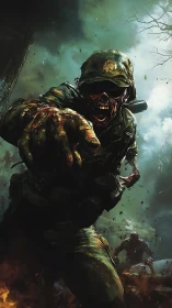 Undead soldier lunges forward in decayed battlefield haze.