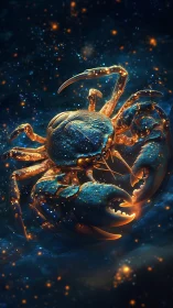 Starlit cosmic crab drifts through glowing tidal constellations.