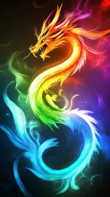 Chromatic celestial dragon rendered in luminous spectral arc.
