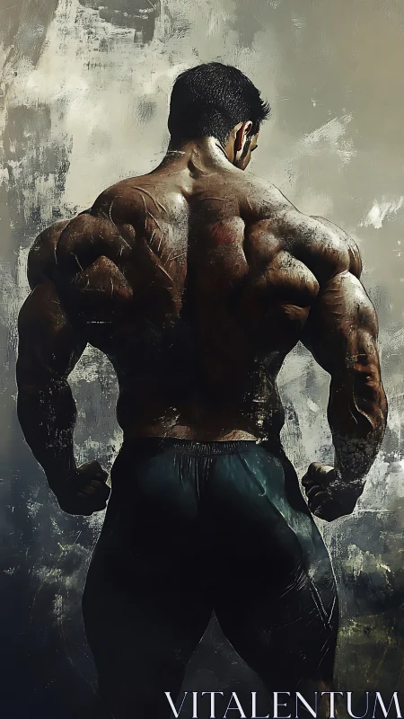Muscular back study of bodybuilder in dramatic light.